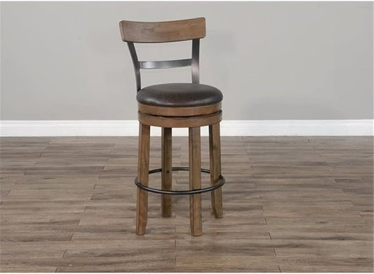 Pemberly Row Set of 3 Natural Brown Wood Bar Unit & 2 Swivel Barstool with Back