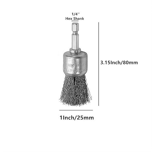 Abrasive Wire Pen Brush Set for Drill - 1/4 Inch Hex Shank 1 Inch Wire Pen Brush - Stainless Steel Crimped Carbon Steel Brush for Rust,Cleaning,Deburring,Removing Paint-2pcs