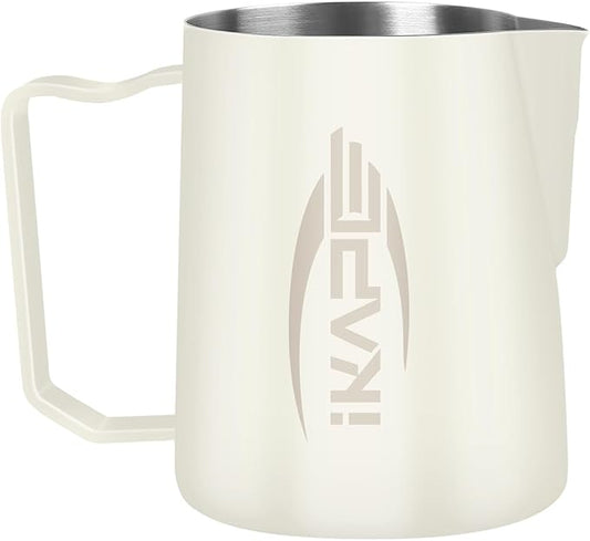 IKAPE Espresso Milk Pitcher, Espresso Steaming Pitcher with Sharp Spout for Espresso Barista Tool, 20.3 oz / 600ml Milk Frothing Jug (White)