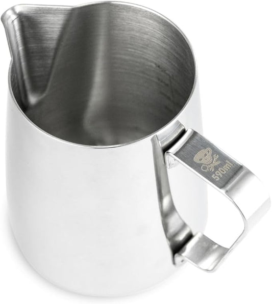 Barista Basics 20 Oz Silver Stainless Steel Milk Frother Pitcher, Steaming Pitcher for Latte Art, Food-Grade/w Measurements