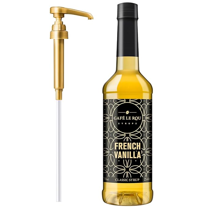 NEW Café Le Rou French Vanilla Classic Syrup - 25.4 oz, 1 Pack with 1 Gold Pump Dispensers 25.4 Fl Oz (Pack of 1)