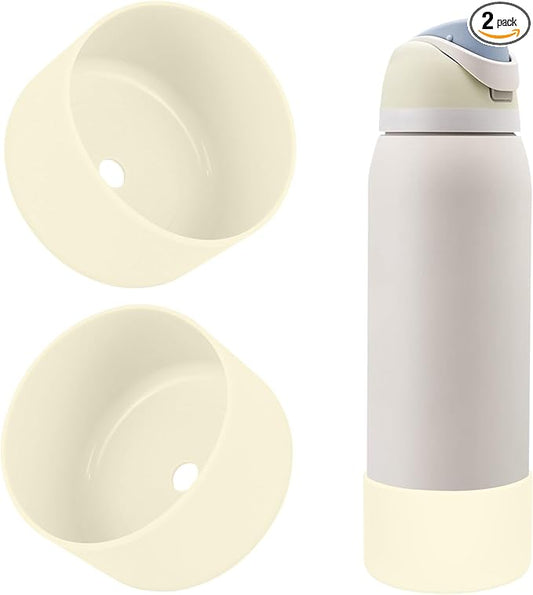 2PCS Silicone Water Bottle Boot, Compatible with Owala 24oz 32oz 40oz, Protective Anti-Scratch & Anti-Dent No Noise Sleeve Cover for FreeSip/Twist/Flip Water Bottles (Cream White, 40oz)