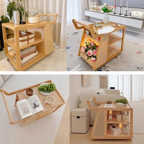 Sofa Side Table,Coffee Station Table on Wheels,Movable Coffee Bar Stand Cart with Storage 3 Tier Wood Coffee Table,for Home Kitchen, Entryway, Living Room,Dining Room