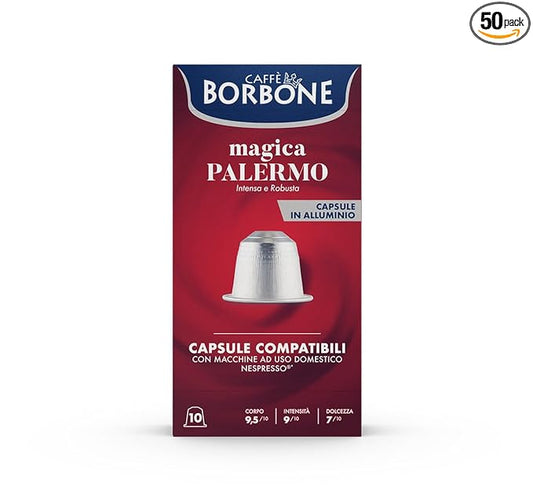 Caffè Borbone Magica Palermo Aluminum Capsules Compatible with Nespresso Original Machines, Dark Roast, 50 Count