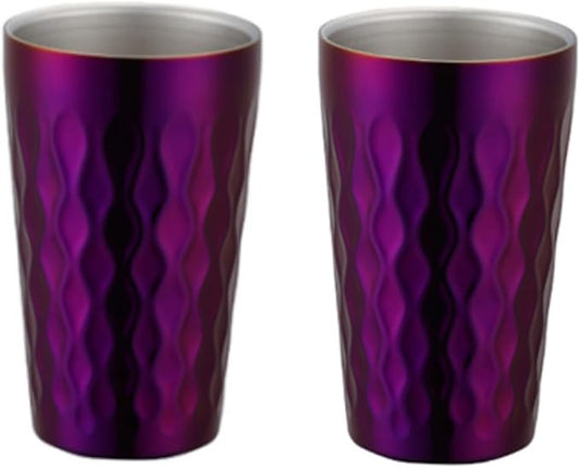 10oz Stainless Steel Cup Set, 2Pcs Double Wall Metal Cup，Vacuum Stackable Insulated Portable Drinking Tumblers Unbreakable Glasses，for Home Outdoor Restaurant (Purple)