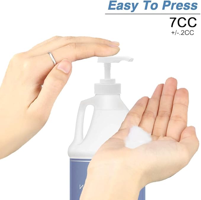 16 Pack Gallon Jug Pump Dispenser 38-400 White Pump for Gallon Jug Dispensing - 7cc Lotion Gallon Shampoo Pump Top Replacement, Fits 1 Gallon Bottle 64oz 128oz Hand Sanitizer Containers, Plus Labels