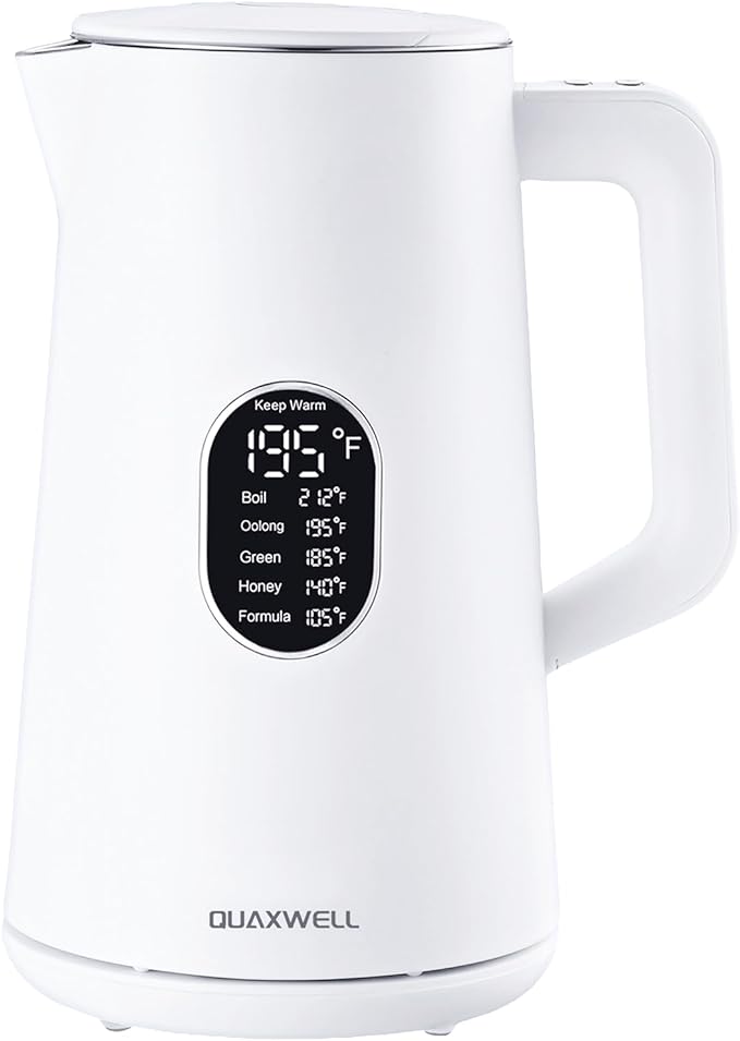 1.5L Electric Kettle Stainless Steel, Double Wall Cool Touch Teapot, Fast Boil,5 Temperature Control, LED Display, Auto Shut-Off,Keep Warm Function (Porcelain White)