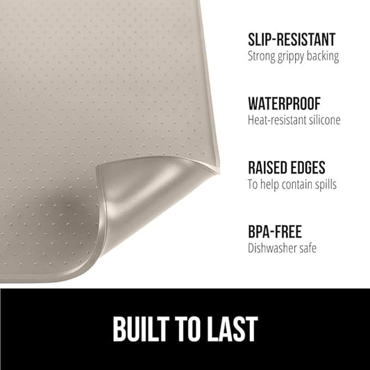 GORILLA GRIP Silicone Coffee Mat, 15x23, Espresso Machine Bar Accessories, Keep Kitchen Counters Clean, Stays in Place, Waterproof and Heat Resistant Dish Drying Mats, Home Decor Essentials, Almond