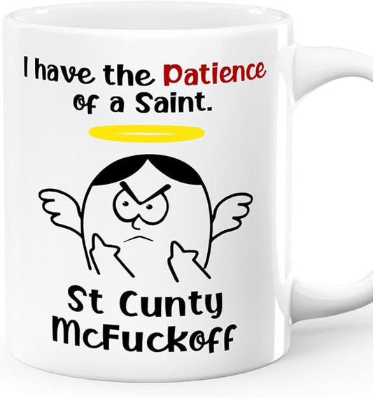 Joymade Personalized Ceramic Coffee Mug, Funny Custom Mug for Bestie, Friends, Couple, Coworker, Snowman Lovers (I Have The Patience Of A Saint)
