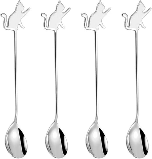 Stainless Steel Mini Coffee Espresso Spoon, Dessert Teaspoons Small Soup Spoons, Silver Cute Animals Coffee Spoon, 5.6 inch, Set of 4