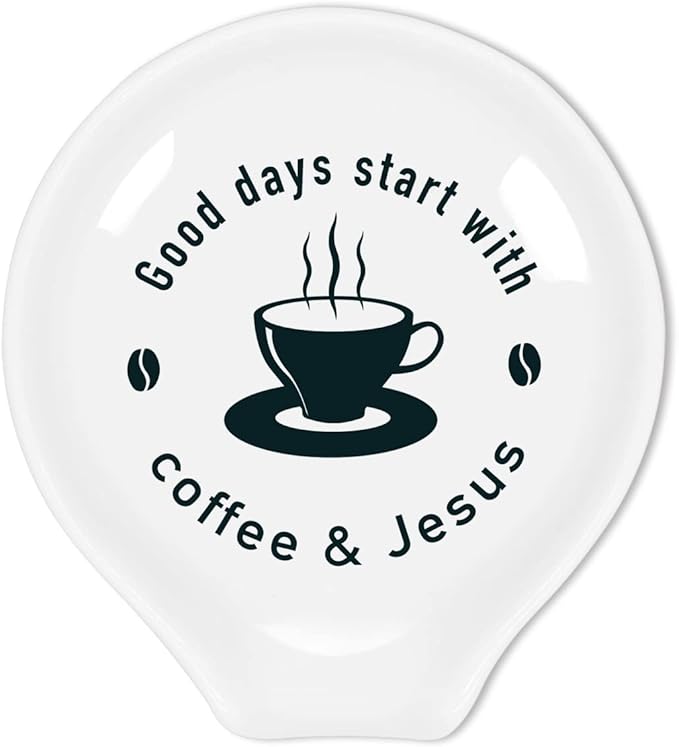 Funny Coffee Quote Ceramic Coffee Spoon Holder-Coffee Spoon Rest -Coffee Station Decor Coffee Bar Accessories-Coffee Lovers Gift for Women and Men (Good Days Start With Coffee and Jesus)