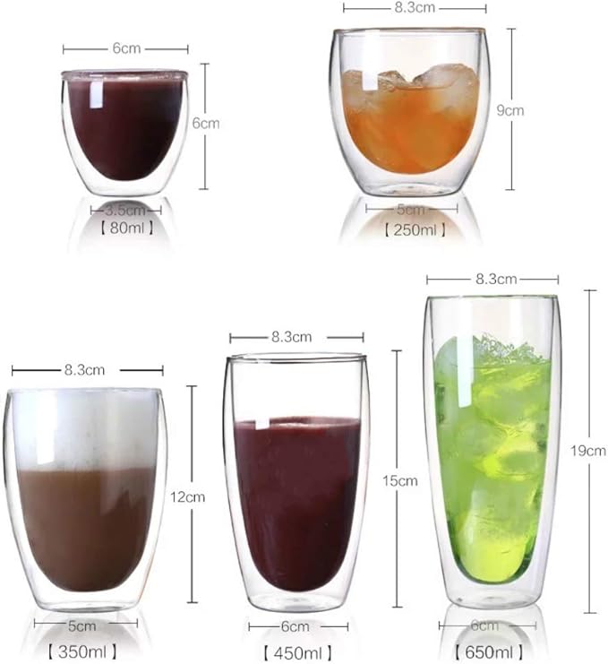 Glass Coffee Mugs, Double Wall Insulated Thermal Cups Drinking Glasses For Tea/Coffee/Latte/Cappucino/Cafe/Milk (650ML/22oz)