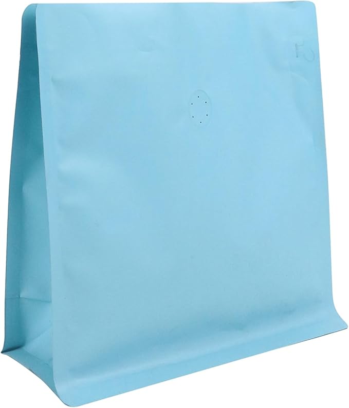 60 Pack High Barrier Stand-Up Coffee Bean Bags with Vented Valve Matte Metallic Heat-Sealable & Resealable Solid Color Pouches (Square,7.7 * 8 inch,1 lb,Daphne Blue)