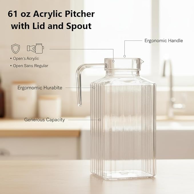 27oz Acrylic Pitcher with Lid and Spout, 800ml Small Hot/Cold Water Jug for Iced Tea Pitcher for Coffee, Juice and Iced Tea Beverage Carafe with Lid (800ml)