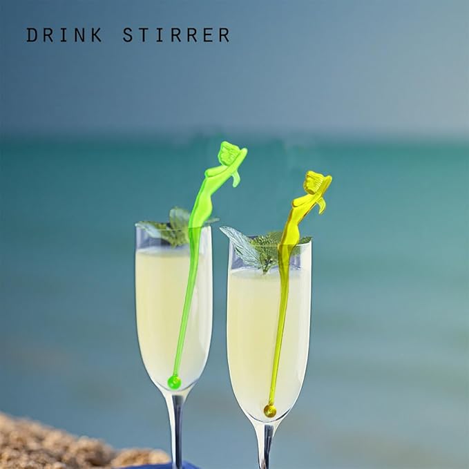 50 Pcs 5.9" Extra-Long Plastic Cocktail Swizzle Sticks, Unique Tropical Design Drink Stirrers Reusable Novelty Swizzle Sticks for Cocktails, Juices, and Party Beverages