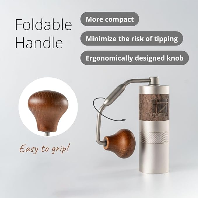 1Zpresso Q Manual Coffee Grinder with Stainless Steel Conical Burr, Foldable Handle for Drip, French Press, Cold Brew, Travel