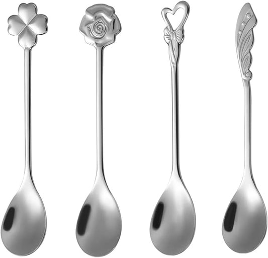 Stainless Steel Coffee Dessert Spoon, Cute Demitasse Spoon for Stirring, Creative Flower Sugar Spoon, 4 Pieces