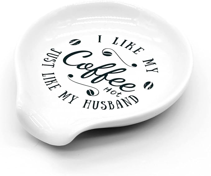 Funny Coffee Ceramic Coffee Spoon Holder-Coffee Spoon Rest -Coffee Bar Spoon holder -Coffee Lovers Gift for Women Men (I Like My Coffee Hot Just Like My Husband)