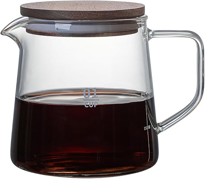 Elegant Clear Glass Creamer Coffee Milk Creamer Pitcher, Coffee Pot Serving Set with Handle and Wooden Lid-Smooth-10 OZ