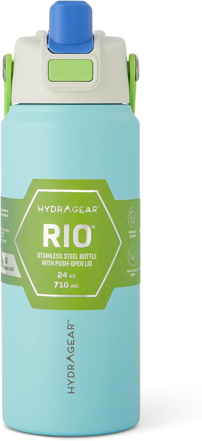 Hydragear RIO Stainless Steel Water Bottle – 24 oz – Double-Wall Vacuum Insulated with Push-Open Lid – BPA-Free - Olympic