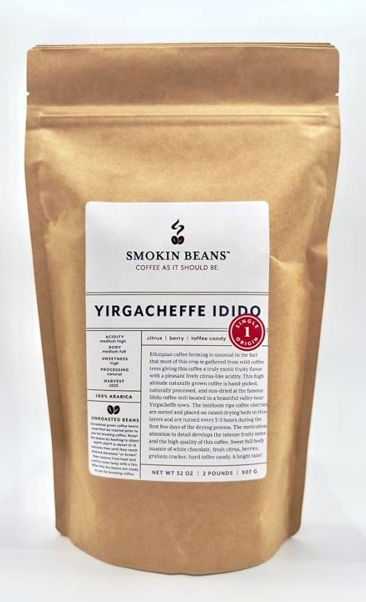 2-Pound Ethiopia Yirgacheffe Idido Natural, Unroasted Green Coffee Beans, Fresh Current Crop Specialty Grade, For Home Coffee Roasters