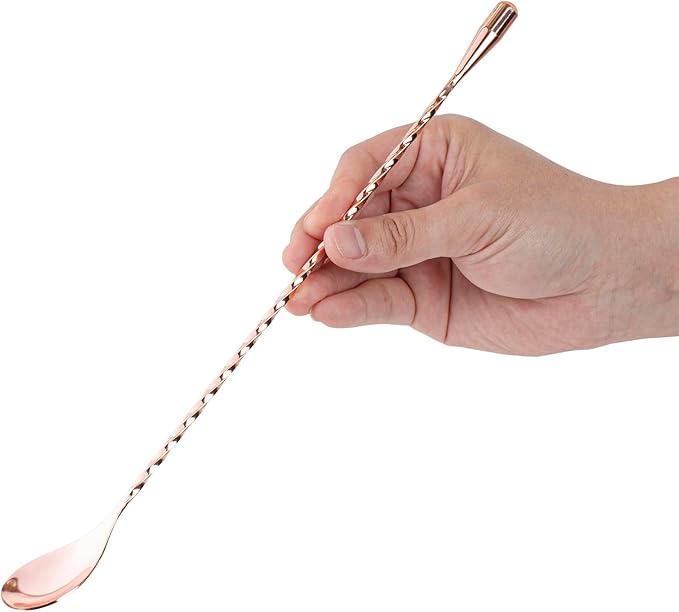 Restaurantware Bar Lux 12 Inch Bar Spoon 1 Corkscrew Handle Cocktail Stirrer Spoon - Long Commercial Copper-Plated Stainless Steel Cocktail Mixing Spoon For Stirring And Mixing