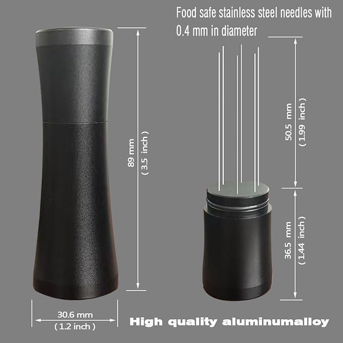 Espresso WDT Tool with Stand, Black Aluminum and Stainless Steel Coffee Distribution Stirrer, Replaceable Needles