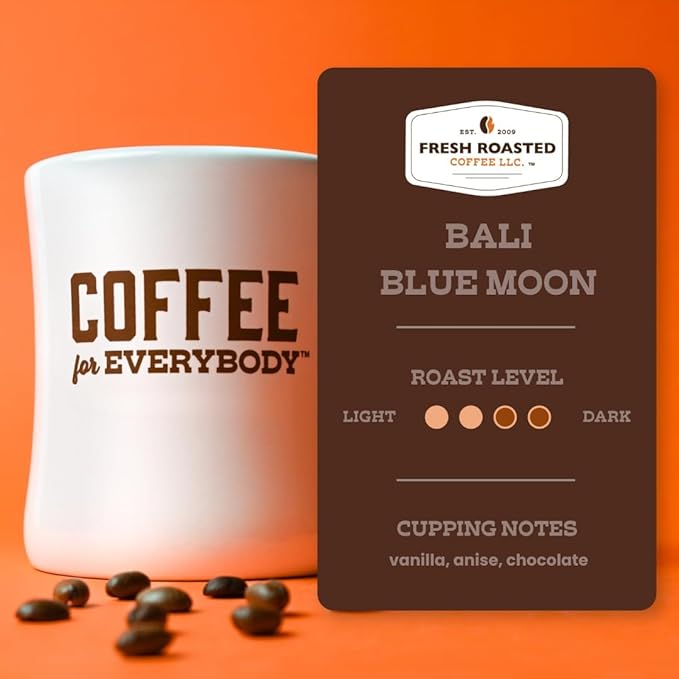 Fresh Roasted Coffee, Organic Bali Blue Moon | USDA Organic, Kosher | Medium Roast 12 oz Whole Bean