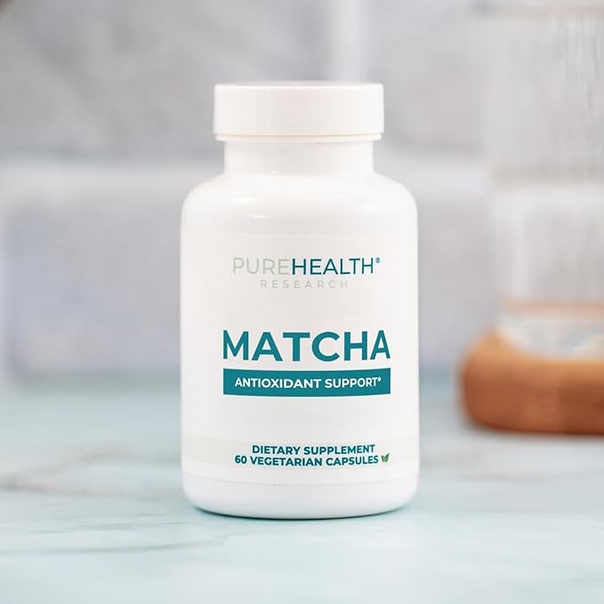 PUREHEALTH RESEARCH Matcha 1000 mg - Organic Ceremonial Grade Matcha Powder Supplement - EGCG Green Tea Extract Pills for Mental Clarity, Energy & Hearth Health - Vegan, Gluten Free - 60 Capsules