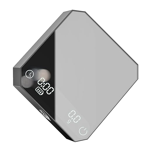 IKAPE Mini Digital Coffee Scale with Timer, 2kg/0.1g Precision, Rechargeable, Drip Espresso & Pour-Over, Tare Function, LED Display (Deep Black)