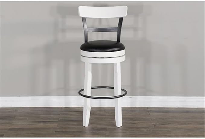 Pemberly Row Set of 3 White/Brown Wood Bar Unit and 2 Swivel Barstool with Back