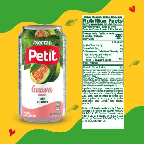 Petit Guava Nectar, 330 ml Cans (Pack of 24) – Refreshing Tropical Fruit Juice Beverage