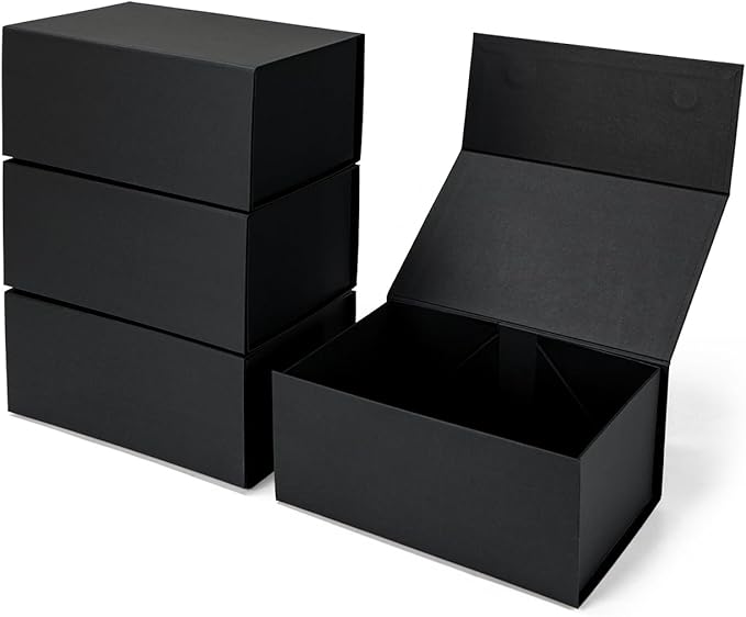 Ditwis 4 Pack 9x6x4 Inches Gift Boxes with Magnetic Closure Lids, Black Magnetic Box for Wedding, Groomsmen Bridesmaid Proposal, Birthdays, Mother's Day