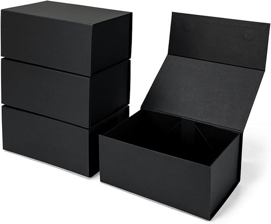 Ditwis 4 Pack 9x6x4 Inches Gift Boxes with Magnetic Closure Lids, Black Magnetic Box for Wedding, Groomsmen Bridesmaid Proposal, Birthdays, Mother's Day