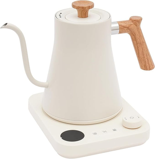 Electric Gooseneck Kettle, 1200W Precision Gooseneck Spout Designed with LED display, Digital Goose Neck Kettle for Quick Heat Up, Stainless Steel, White, 104-212 °F