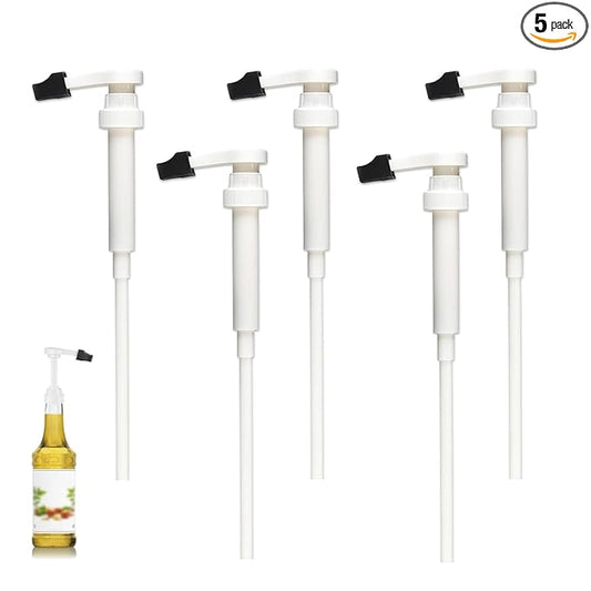 JINJUMEI 5 Pcs White Coffee Syrup Pumps, Syrup Pump for Monin 750ml Glass Bottle, White Coffee Syrup Pump with Tip Cover Included
