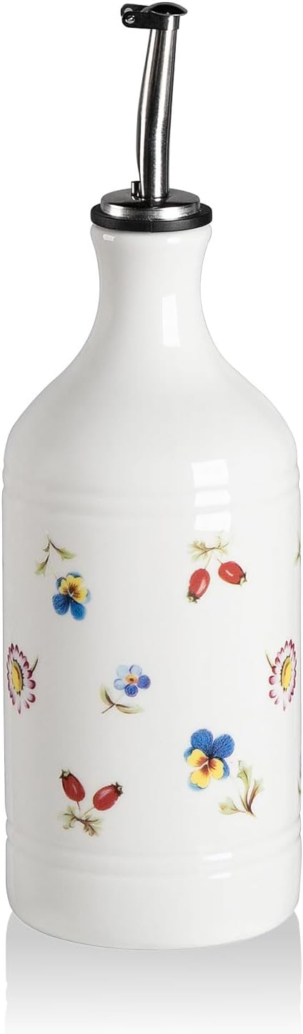 Sweejar Ceramic Olive Oil Dispenser Bottle for Kitchen, 15.5 Oz Relief Opaque Oil and Vinegar Dispenser Bottle with Spout, Suitable for Soy Sauce, Coffee Syrup, Liquids (Garden)