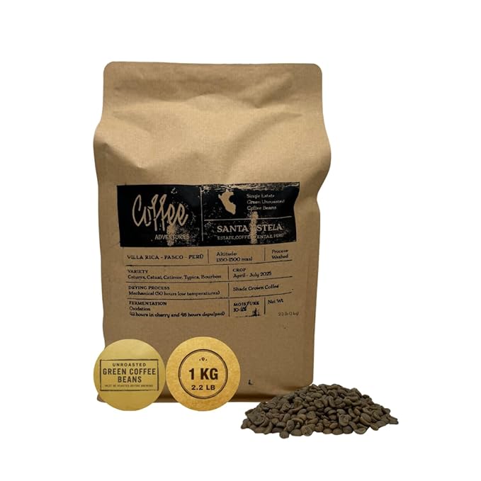 Coffee Adventures Green Unroasted Coffee Beans From Peru - Finca Santa Estela Single Estate Blend - Caturra, Catuaí, Catimor, Typica, Bourbon Blend - Direct Trade Green Coffee Beans for Coffee Roaster | 2.2 lb (1 kg)