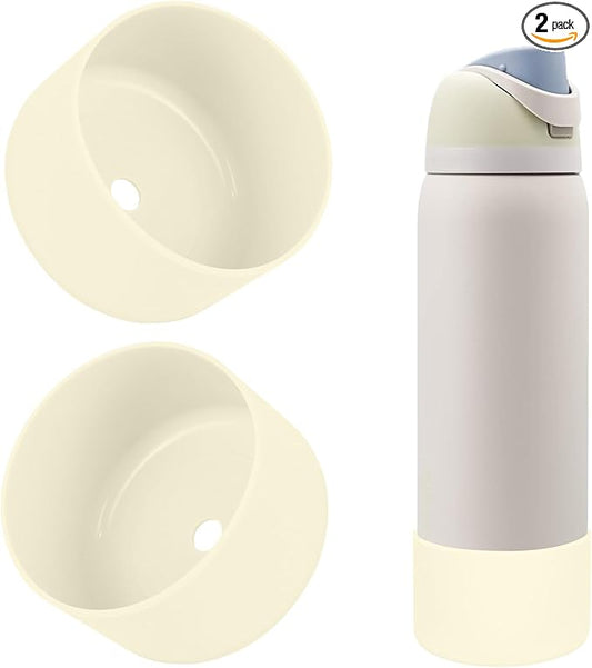 2PCS Silicone Water Bottle Boot, Compatible with Owala 24oz 32oz 40oz, Protective Anti-Scratch & Anti-Dent No Noise Sleeve Cover for FreeSip/Twist/Flip Water Bottles (Cream White, 32oz)