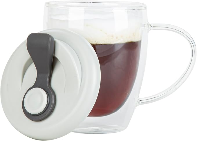 Restaurantware - Forma Professional 11.8 Ounce Insulated Travel Mug With Handle, 1 Double Wall Coffee Mug - Includes Lid, Reusable, Clear Borosilicate Glass Tumbler, Dishwashable, Microwavable