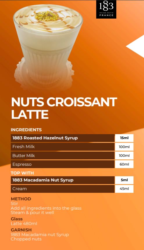 1883 Macadamia Nut Syrup for Drinks, Made in France, 1 Liter Glass Bottle