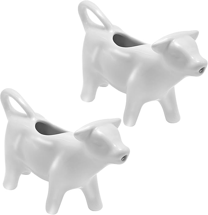2PCS Ceramic Creamer Cow Shape Creamer and Sauce Jug, 100ML Mini Milk Pitcher for Coffee, Tea, Kitchen