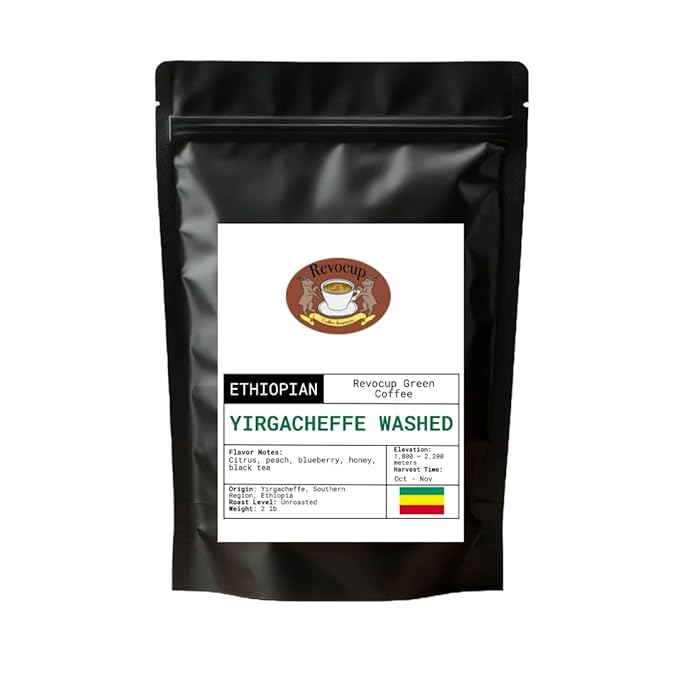 Ethiopian Yirgacheffe Washed Green Coffee Beans – Unroasted Heirloom Arabica | Bright Citrus & Floral Notes | High-Altitude Specialty Grade for Home Roasters | Clean Cup Clarity | 2lb/32 Ounces