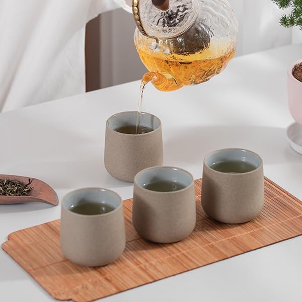TEANAGOO Japanese Tea Cups, Chinese Tea Cup, 7.2Oz / 205 Ml, Ceramic Tea Cup for Adults, Ceramic Cups no Handles, Japanese Cups, Asian Matcha Cup, Darker Grey, 4 Pcs/Box, H4