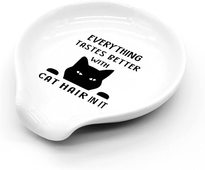 Funny Black Cat Coffee Spoon Rest-Cute Black Kitten Ceramic Coffee Spoon Holder-Gifts for Cat Lovers