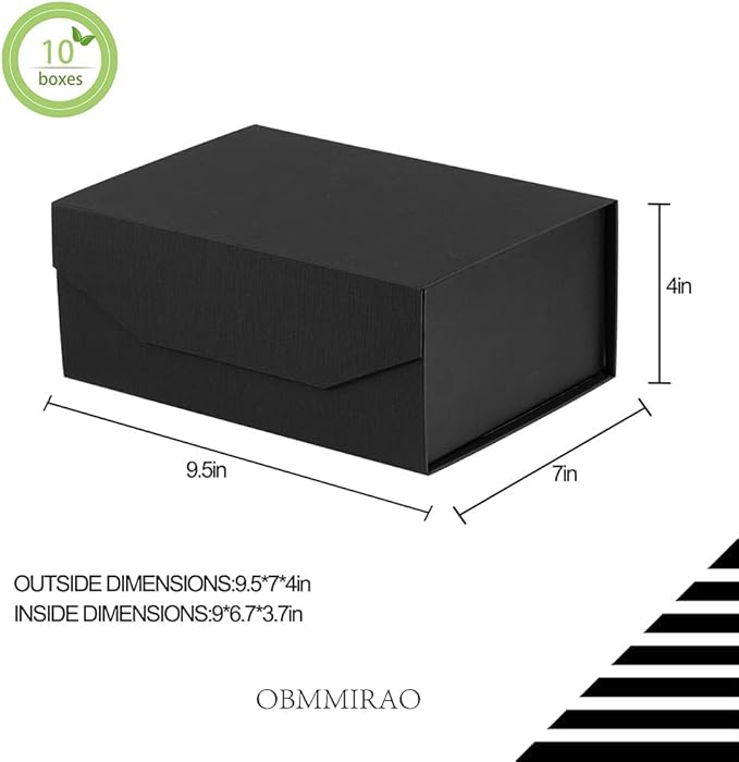 10 Small Black Gift Boxes 9.5x7x4 Inches, Magnetic Gift Box with Lid for Gift Packaging Proposal Boxes (Matte Black, Grain Texture, 10pcs/pack)