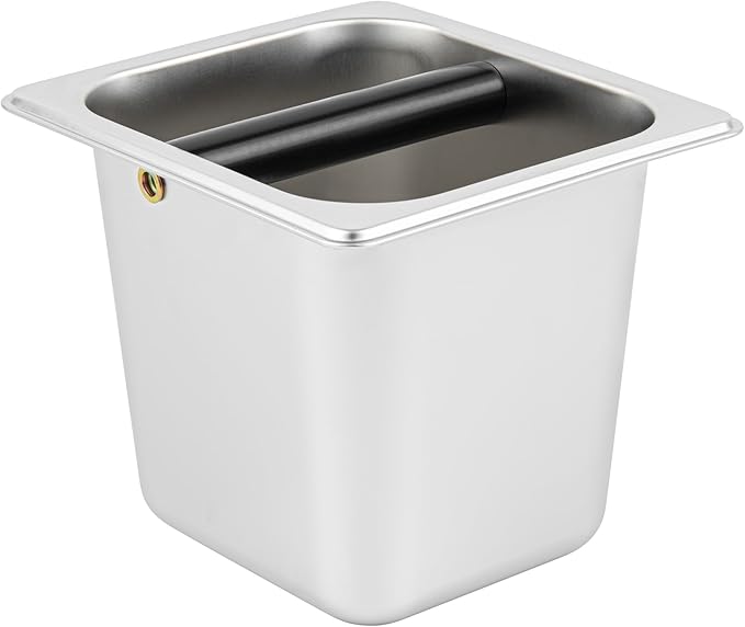 Restaurantware Restpresso 7 x 6.4 x 6 Inch Knock Box 1 Deep Tamp Box - Built-In Knock Bar Dishwashable Stainless Steel Barista Knock Box Durable For Coffee And Espresso Grounds