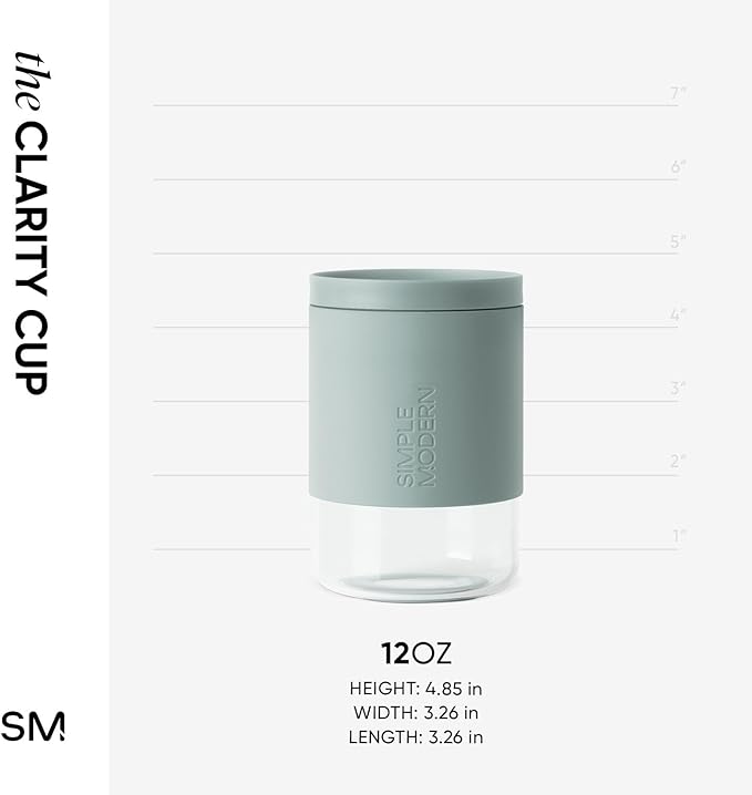 Simple Modern Clarity Cup | Glass Coffee Tumbler with 360° Lid and Silicone Sleeve | Iced Cold Brew and Tea Travel Mug | 12oz, Sea Glass Sage