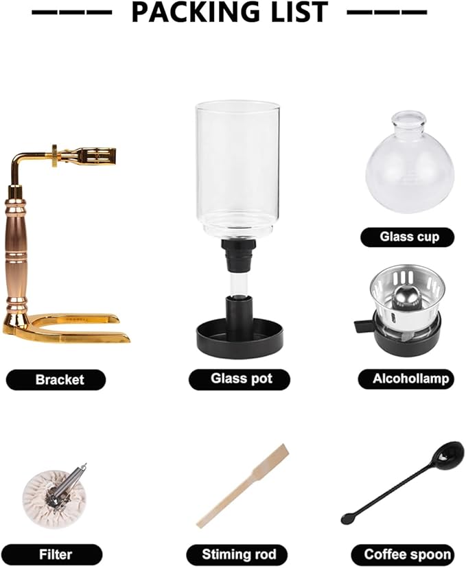 WANLWH Siphon Coffee Maker, 3-Cup (360ml) Glass Vacuum Coffee Brewer with Alcohol Burner & Filters, Stovetop Safe, Manual Coffee Machine for Home Barista, Gift for Coffee Lovers