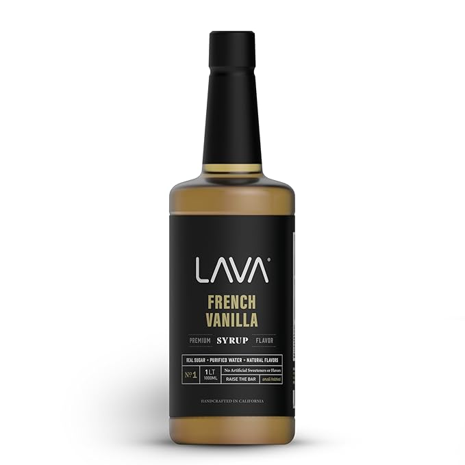 LAVA Premium French Vanilla Syrup, Natural Vanilla Coffee Sweetener, 33.8oz (1-Liter), Made with 100% Sugar, No Artificial Sweeteners, Flavors, or Colors. (1-Pack)